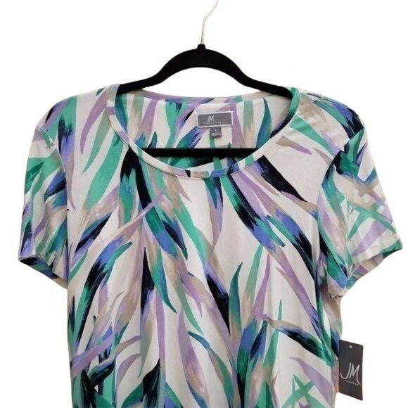 Vintage 90's JM Collection Short Sleeve Scoop Neck Palm Tropical Print Top Sz S - Picture 4 of 10